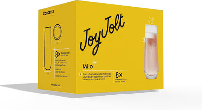 Milo Stemless Champagne Flutes Set of 8 Crystal Glasses. 9.5Oz Prosecco Wine Flute, Mimosa Glasses, Cocktail Glass Set, Water Highball Glass, Bar Glassware9