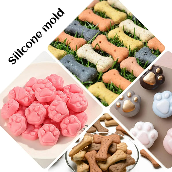 2 PCS Mini Silicone Molds, 106 Cavity Dog Bone + 69 Cavity Paw Mold for Baking Biscuits, Cookies, Candy, Chocolate, Jelly Pet Dog Treats4