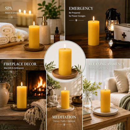 Natural Beeswax Pillar Candles, Non Toxic,2X4 Inch, 6 Pack,210 H Long Burn9