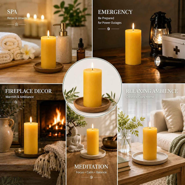 Natural Beeswax Pillar Candles, Non Toxic,2X4 Inch, 6 Pack,210 H Long Burn9