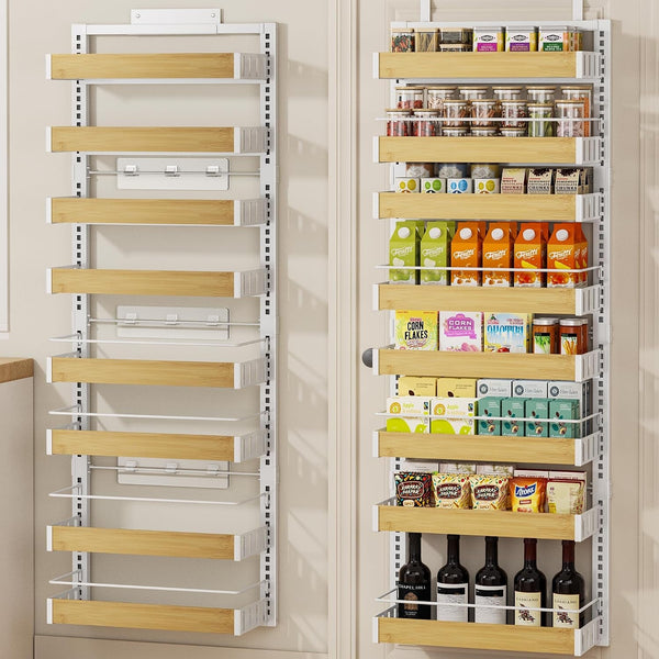 8 Tier over the Door Pantry Organizer, 2 in 1 Wall Mount or Hanging Spice Rack Seasoning Shelves with Adjustable Basket, Back of Door Organizer and Storage for Kitchen Cabinet and Room Closet1