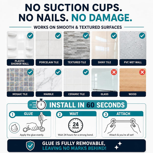 Adhesive Rustproof Shower Caddy, No Drill, Easy Clean Shelves9