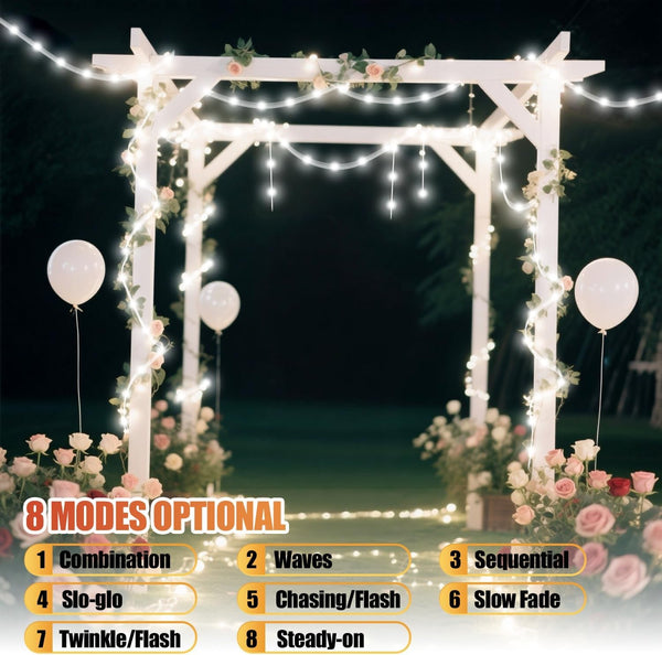 Solar Fairy Lights 33Ft 100 LED Rope Lights for outside 8 Modes White Fairy Light Solar Outdoor for Patio Fence Party Garden Yard Home Holiday Tree Decoration.4