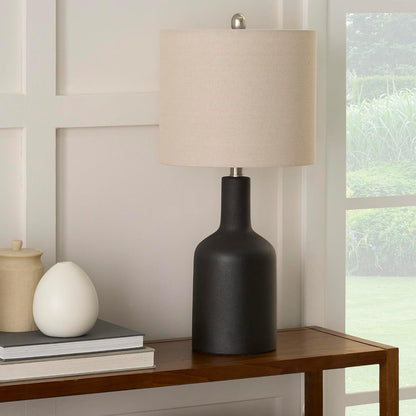Home 22" Black Ceramic Table Lamp with Oatmeal Linen Shade for Modern Farmhouse, Bedside Lamp, Living Room Lamp, Small Accent Lamp for Dining Room1