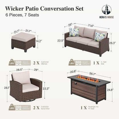 Swivel Glide Patio Furniture Set with Fire Pit Table Wicker6