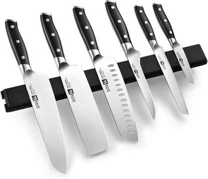 Stahl 7 Piece Knife Set with Magnetic Knife Holder Black | High Carbon German Steel, Full-Tang, Ultra-Sharp, Easy Installation without Damaging Wall, Strong Magnet, Minimalist Kitchen2