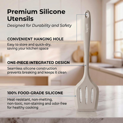 Silicone Kitchen Utensils Set, 10PCS Heat Resistant Utensils, Khaki4