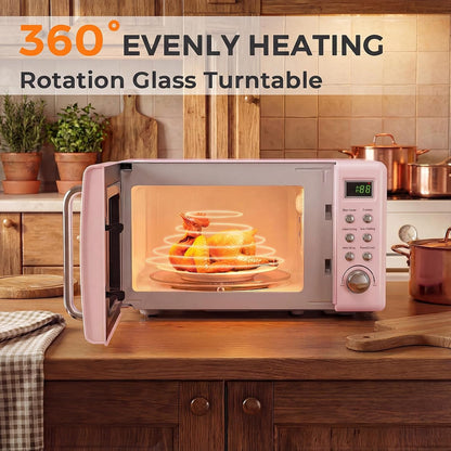 Retro Microwave 0.7Cu.Ft, 700 Watt Countertop Microwave | 5 Micro Power Defrost, Auto Cooking Function, LED Display, Child Lock, Pink Small Microwave for Kitchen, RV, Dorm2