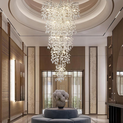 118" Large Crystal Chandelier for High Ceiling, 28-Light Silver Tree Branch Chandelier for High Ceilings, Staircase, Foyer, Entryway, Living Room, Luxury Long K9 Crystal Raindrop Tiered Chandeliers1