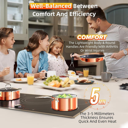 Deluxe  14PC Healthy Pots and Pan with 9H Anti-Scratch Coating, 2-Layer Non-Stick Ceramic&Pfas Free, Sensitively&Evenly Induction Cooking, Enhanced Flavor with Infrared Cookware, Dishwasher Safe4