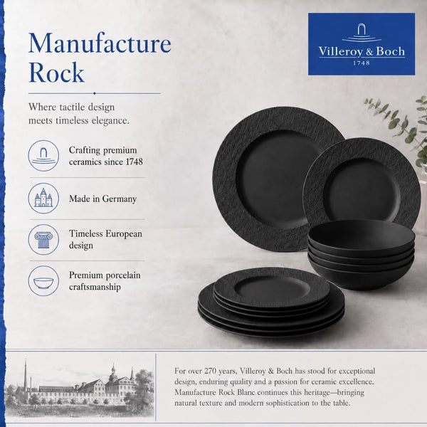 Villeroy & Boch Manufacture Rock 12 Piece Dinnerware Set, Matte Black9