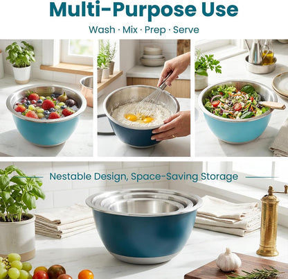 18/8 Stainless Steel Mixing Bowls Set with Lids,1.5,3 & 5 Qt,Blue5