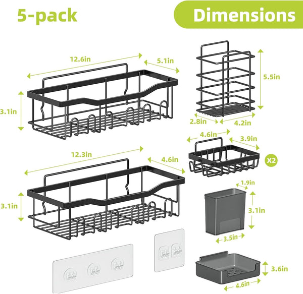 Adhesive Shower Caddy, 5-Pack Large Capacity Shower Shelves2