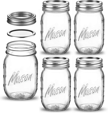 16 Oz Mason Jars with Lids, Regular Mouth, 5 Pack | 16 Oz Glass Jars with Lids and Seal Bands, Mason Jars 16 Oz, Pint Mason Jars, Airtight Canning Jars for Pickling and Oats9