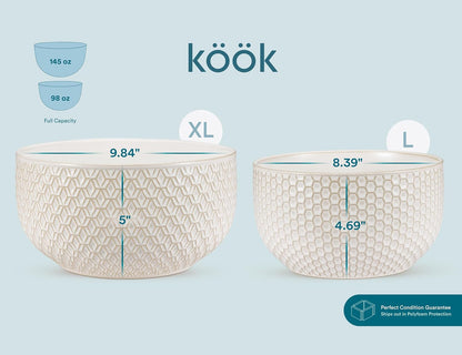 Ceramic Mixing Bowls, Nesting Set of 4, Embossed Kitchen Dishware, Prep, Serving, Gift, Microwave and Dishwasher Safe, 20/44/98/145 Oz, Narbonne Collection (Ivory)7