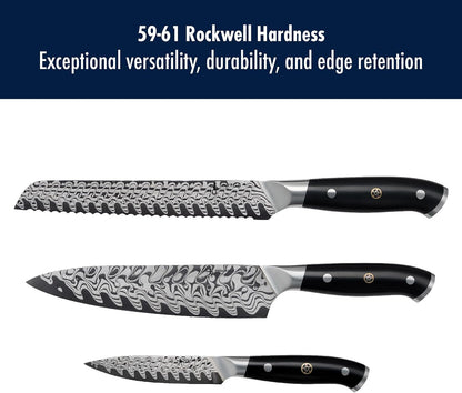 HENCKELS Compass Damascus 3-Pc Starter Damascus Knife Set | Kitchen Knife Set, Chef, Utility & Paring Knife, Informed by 100+ Years of Mastery, Dishwasher Safe, Ergonomic Handles5