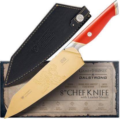 Chef Knife 8" — Game of Thrones™ House Lannister™ Edition — Official License — German Steel, 58+ HRC — for Got Collectors & Everyday Cooking — G10 Handle, Customer Support1