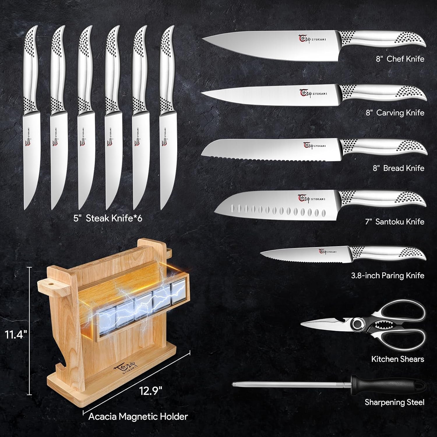 japanese-knives-set-for-kitchen-magnetic-knife-set-with-block-and-sharpener-stainless-steel-knife-set-as-gift-for-couple-wedding-women-or-mom-with-gift-box-14-pcs-black-dot