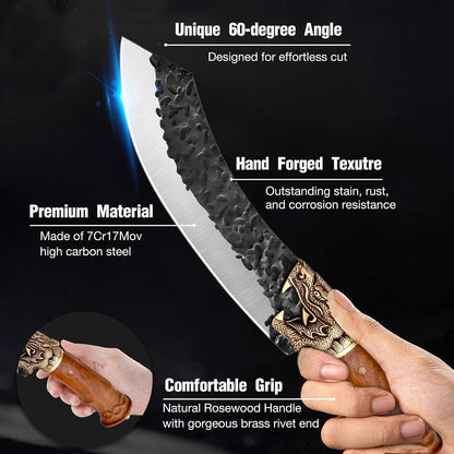 Butcher Knife Forged in Fire Knives Outdoor Camping Knife Curved Boning Knife with Sheath Filet Knife for Fishing Carbon Steel Meat Cleaver Knife for Kitchen BBQ Gift Collection4