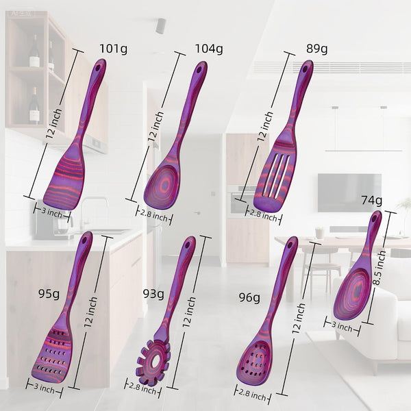 7 PCS Byzantium Pakkawood Utensil Set, Non-Stick Wooden Spoons for Cooking4
