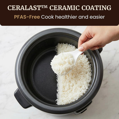 ERC6GC Ceramic Rice Cooker, Pfas-Free Non-Stick, Gray | 6-Cup Capacity - Ceralast Coating - Tempered Glass Lid - One-Touch Cooking - Includes Bpa-Free Measuring Cup and Spatula3
