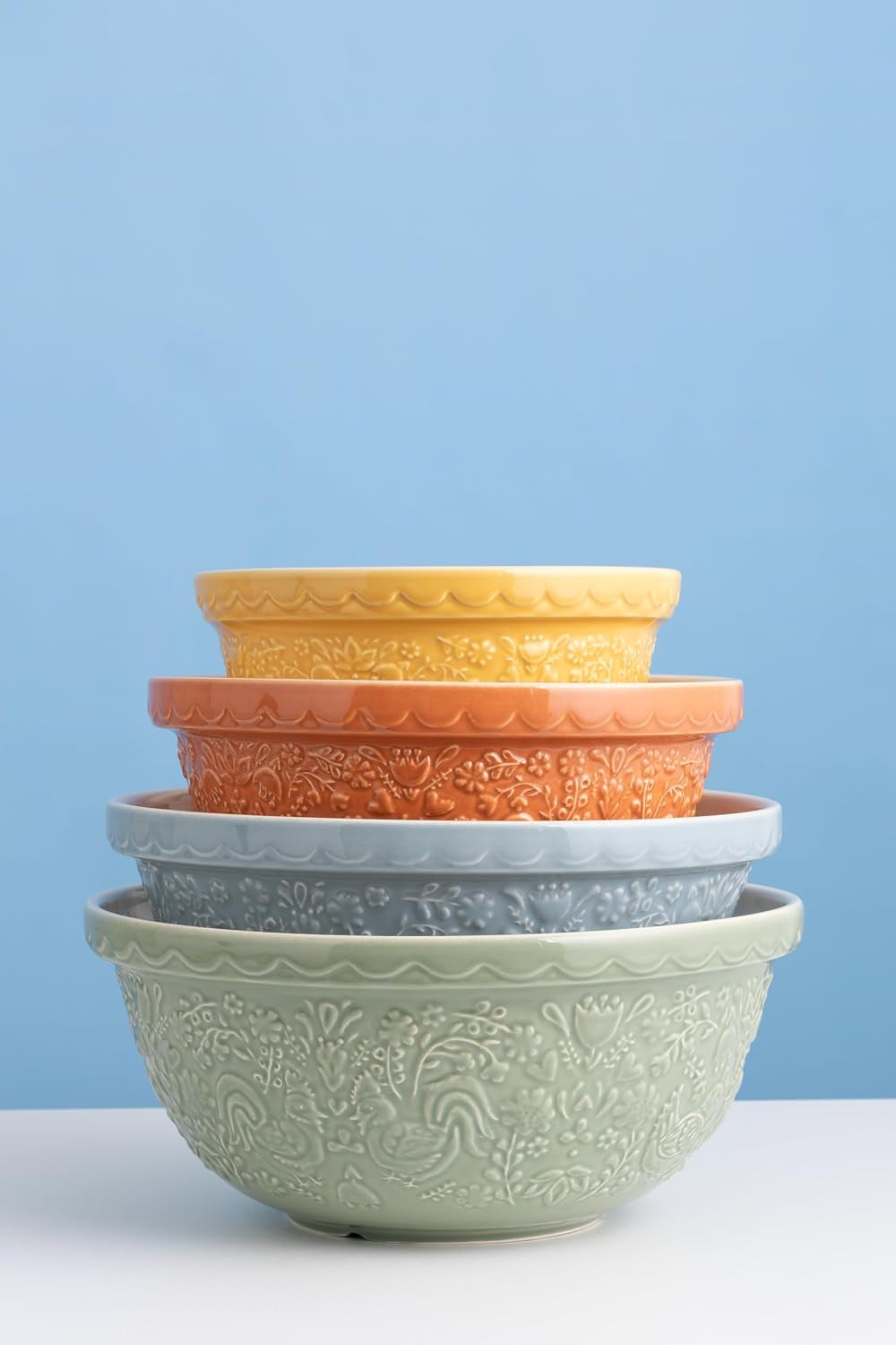 home-to-roost-mixing-bowl-21cm-1-1-litre-earthenware-bowl-with-embossed-hen-cockerel-design-ideal-for-smaller-batches-of-dough-pastry-cake-dishwasher-safe
