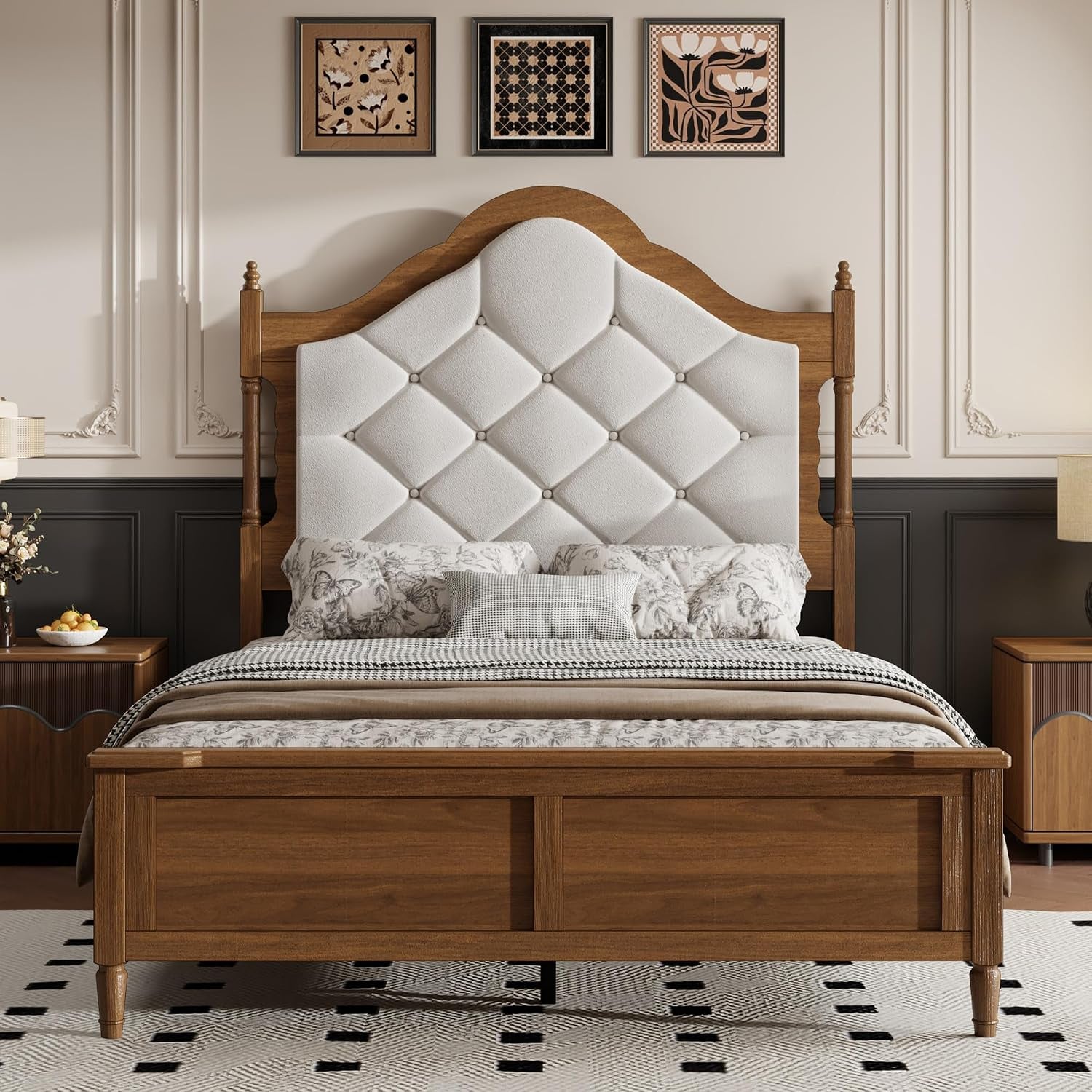57-tall-full-size-wood-bed-frame-with-upholstered-headboard-brown