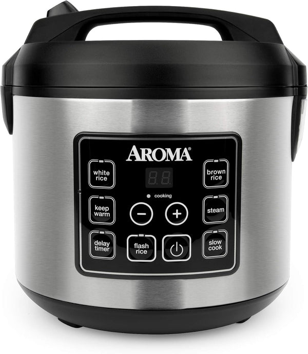 Housewares 20 Cup Cooked (10 Cup Uncooked) Digital Rice Cooker, Slow Cooker, Food Steamer, SS Exterior (Arc-150Sb),Black1