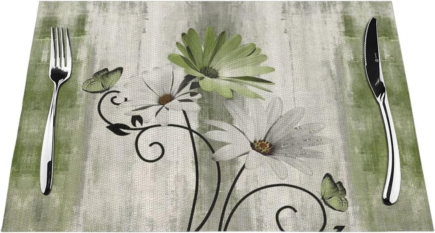 floral-place-mats-set-of-4-12x18-inches-rustic-sage-green-daisy-flower-decorative-placemats-rectangle-floral-linen-table-mats-for-party-home-kitchen-dining-table-decoration