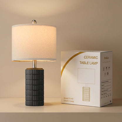 21'' Black Table Lamp with Gift Box, Small for Bedroom, Stone-Like2