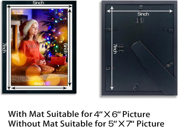 5X7 Picture Frame Set of 3 Black,Made of Solid Wood 4X6 with Mat or 5X7 without Mat, Photo Frame for Wall or Tabletop Display3