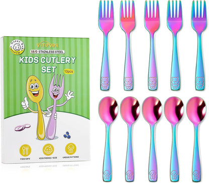 10 Pack Toddler Utensils, Stainless Steel Rainbow Silverware Set for Kids, Children Safe Cutlery Set Includes Forks and Spoons - Dishwasher Safe1