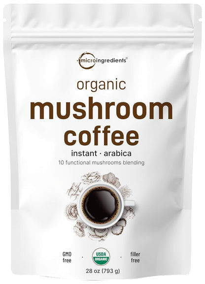 Organic Instant 10 in 1 Mushroom Coffee Powder, 28 Ounce (317 Servings) | Premium Arabica Coffee with Lion’S Mane, Chaga, Reishi & More1