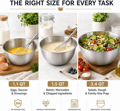 Stainless Steel Mixing Bowls Set,3 Pcs Meal Prep & Food Storage6