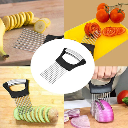 Stainless Steel Onion Holder for Slicing,Onion Slicer Holder,Kitchen Gadget | Onion Slicer Holder, Onion Cutter for Slicing of Onions, Tomatoes, Avocados, Eggs and Other Vegetables, Kitchen Utensils3