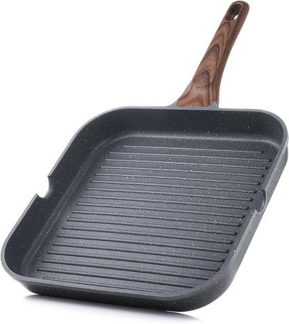 Nonstick Grill Pan for Stove Tops, Versatile Griddle with Pour Spouts, Square Big Cooking Surface, Durable Skillet Indoor & Outdoor Grilling. PFOA Free, 9.5 Inch1