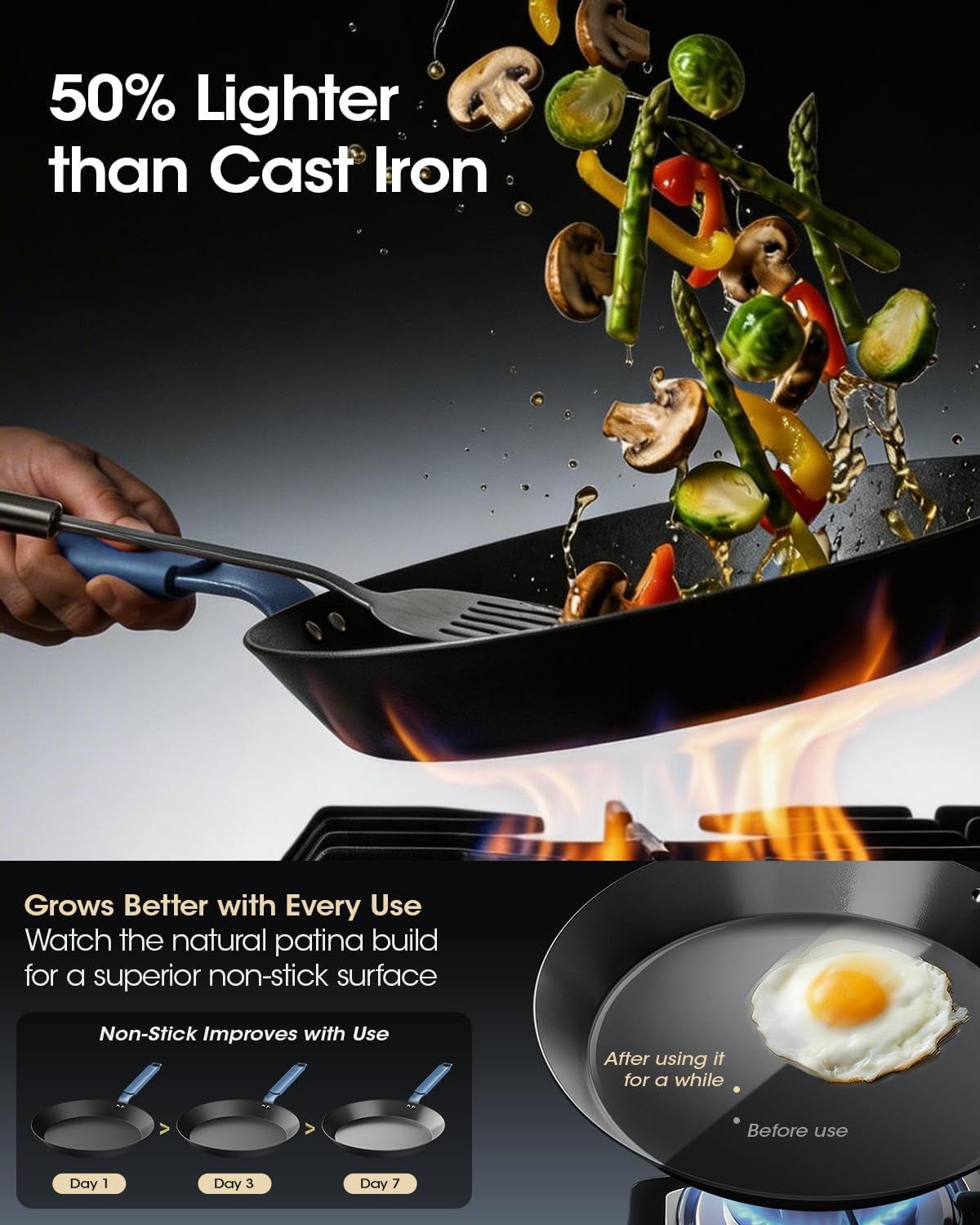 10-inch-carbon-steel-frying-pan-nitrided-preseasoned-skillet-natural-patina-development-with-no-chemical-coating-versatile-size-for-daily-cooking-high-heat-searing