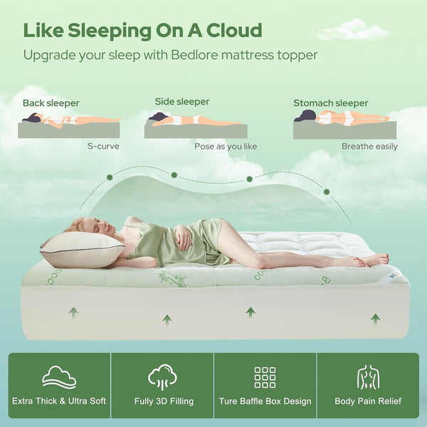 Queen Mattress Topper , Thick Pillow Top Mattress Pad4