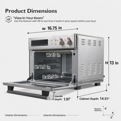 Infrared Heating 26.3 QT Air Fryer Toaster Oven, Large Countertop Convection Oven 10-In-1 Combo, 6-Slice Toast, Enamel Baking Pan Easy Clean with Recipe Book, Brushed Stainless Steel Finish11