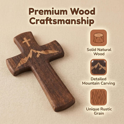 10" Wooden Cross for Wall– Mountain Engraved Christian Wall Decor | Rustic Religious Faith Wall Cross Decor, Handcraft Christian Wall Hanging Cross–Spiritual Gift for Christmas,Easter,Baptism2