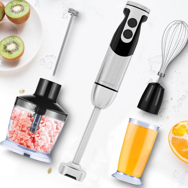 Pro Titanium Reinforced 5-In-1 Immersion Hand Blender, Powerful Motor with 80% Sharper Blades, 12-Speed Corded Blender, Including 500Ml Chopper, 600Ml Beaker, Whisk and Milk Frother (Black)2