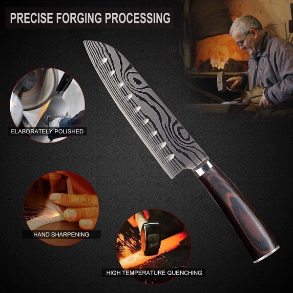 7 Inch Japanese Santoku Kitchen Knife, High Carbon Stainless Steel, Ergonomic Handle with Sheath & Gift Box, Durable Cutlery for Home Cooking & Daily Use3