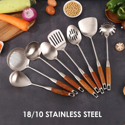 18/10 Stainless Steel Kitchen Utensils Set with Roosewood Handle4