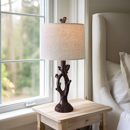 25" Farmhouse Table Lamp Set of 2 for Living Room Bedroom Resin Bedside Tree Lamp Nightstand End Table Lamps Vintage Natural Style4