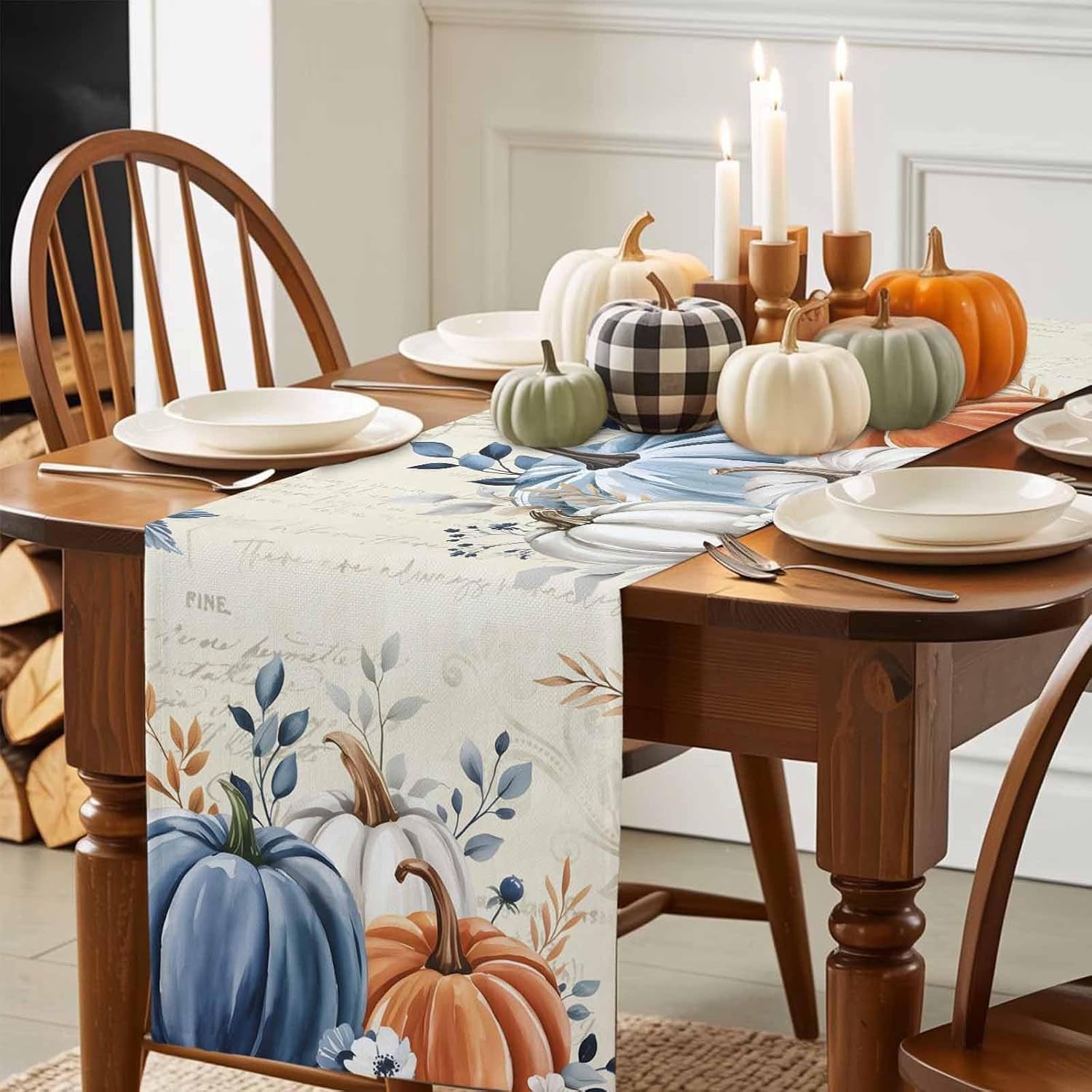 fall-table-runner-13x48-inches-long-blue-pumpkin-table-runners-floral-leaves-cotton-linen-autumn-harvest-dresser-scarf-kitchen-dining-table-decor-for-thanksgiving-holiday-party-coffee-indoor-outdoor