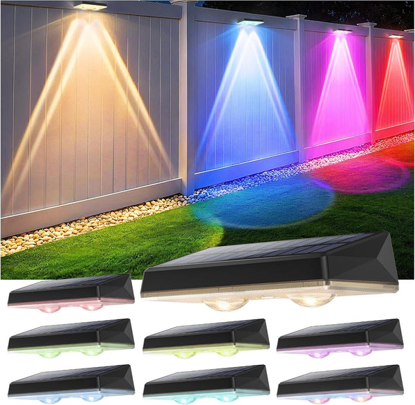 Solar Fence Lights Outdoor, 8-Pack 120LM Fence Lights Solar Powered, IP67 Waterproof Dusk to Dawn Auto On/Off 12+ Hours for Outside/Backyard/Wall/Step/Patio/Deck/Pool (Warm White & RGB 7 Colors)1