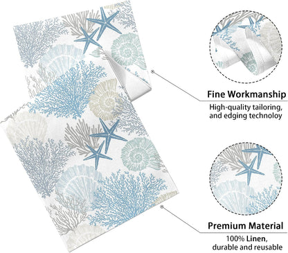 Linen Coastal Table Runner 13X71 Inch Blue Teal Summer Beach Nautical Table Runners Modern Kitchen Dining Table Decorations Rustic Coffee Table Dresser for Home Holiday Party Decor (Blue71)2