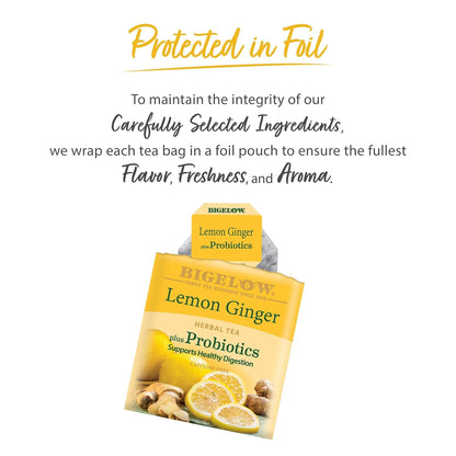 Lemon Ginger plus Probiotics Herbal Tea, 18 Count (Pack of 6)4