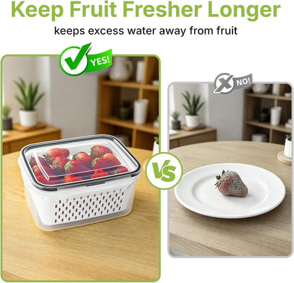 5 Pack Large Fruit Storage Containers for Fridge, Leakproof Produce Containers with Removable Colanders, Dishwasher Safe Fridge Organizers and Storage, Keep Berry, Vegetables Fresh Longer4