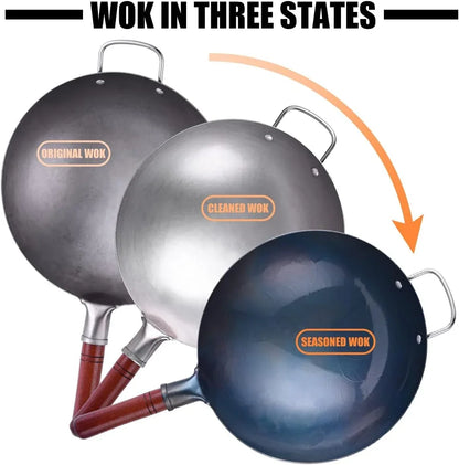 13.4" Carbon Steel Wok Traditional Hand Hammered round Bottom Wok | Chinese Woks Pan with 8 Pcs Cookware Accessories for Gas Stovetops, Open Fire, BBQ, Camping4